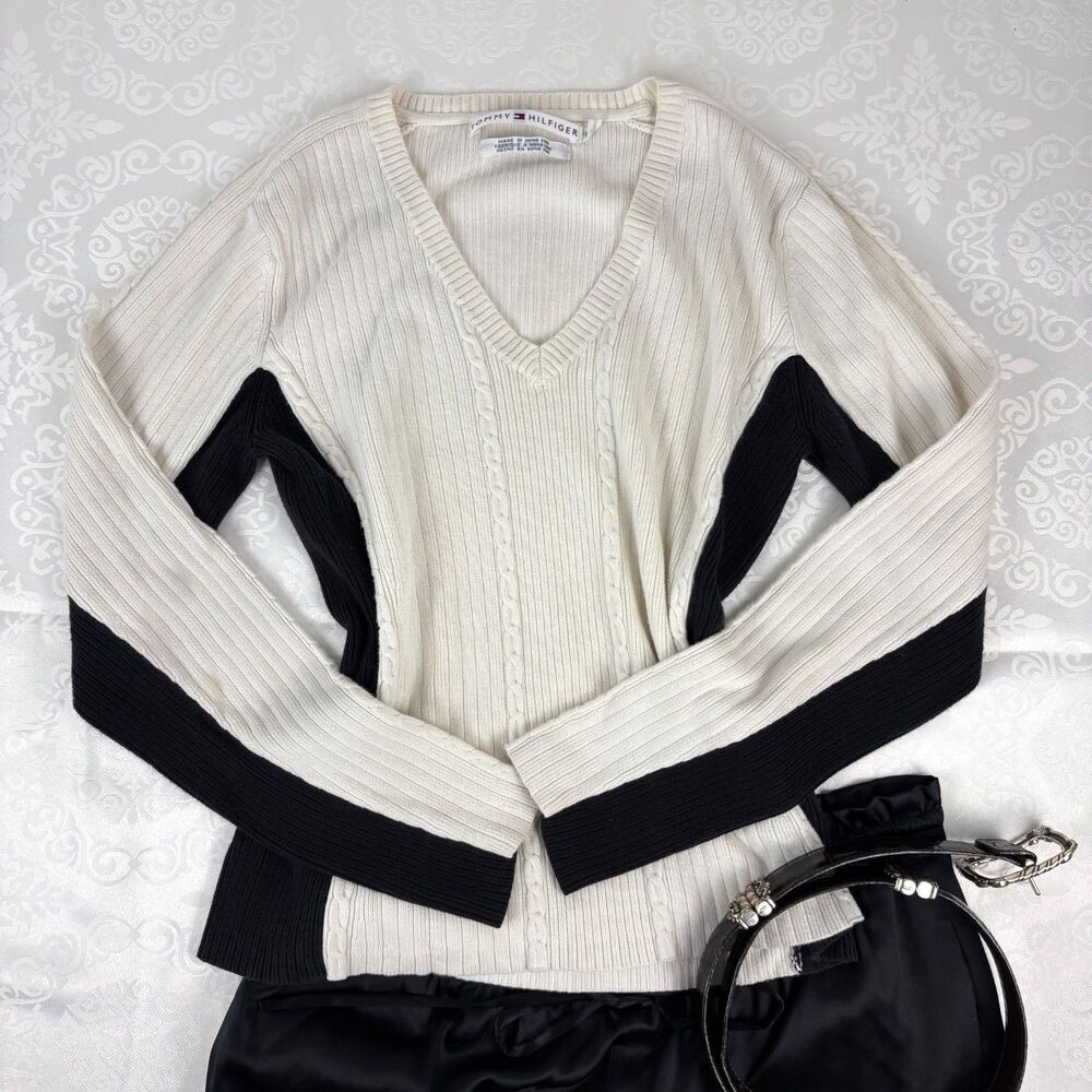 Tommy Hilfiger Sweater Cable Knit Classy Old Money Preppy Work Office Chic Large